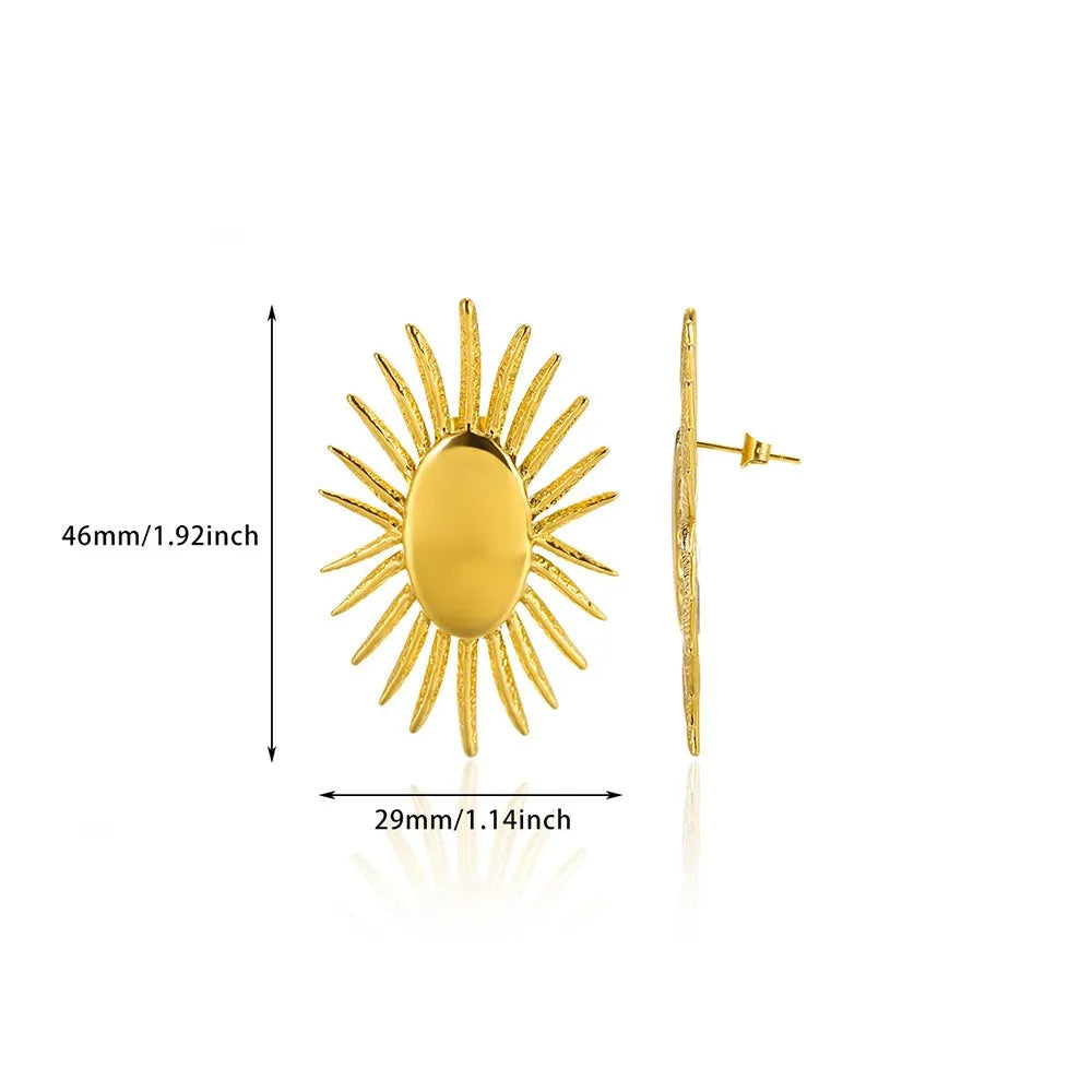 Retro Threaded Sun Earrings For Women Gold Color Stainless Steel Geometric Earrings Hip Hop Party Jewelry Birthday Gifts