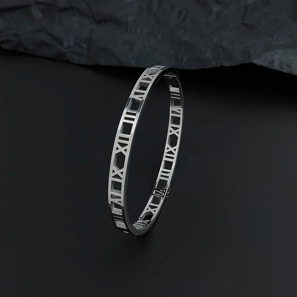Luxury Crystal Hollow Roman Numeral Bracelets For Women Men Stainless Steel Unisex Bangle Fashion Classic Jewelry Accessories