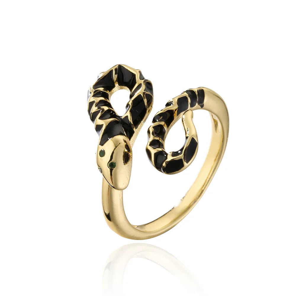 NEWBUY Fashion 6 Colors Enamel Expoxy Snake Open Rings For Women Luxury AAA Cubic Zirconia Pave Setting Copper Jewelry Female