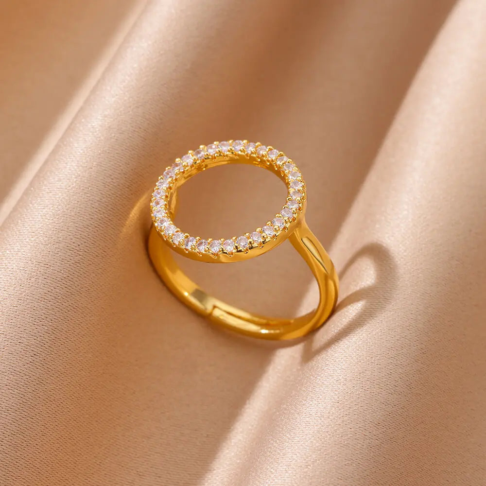 Zircon Geometric Rings For Women Luxury Stainless Steel Gold Color Open Ring Trendy Wedding Party Aesthetic Jewerly Gift Femme