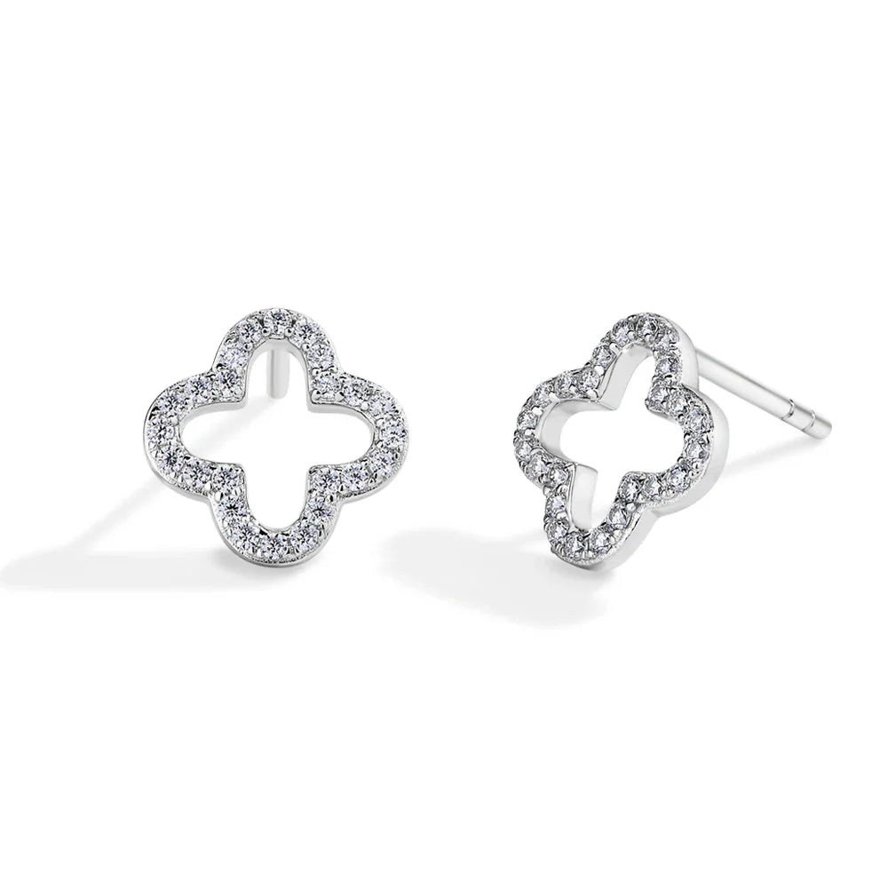 MINTYBOX S925 Sterling Silver Moissanite Diamond Stud Earrings for Women Clover 18k White Gold Plated Flower Wedding Fine Jewelr