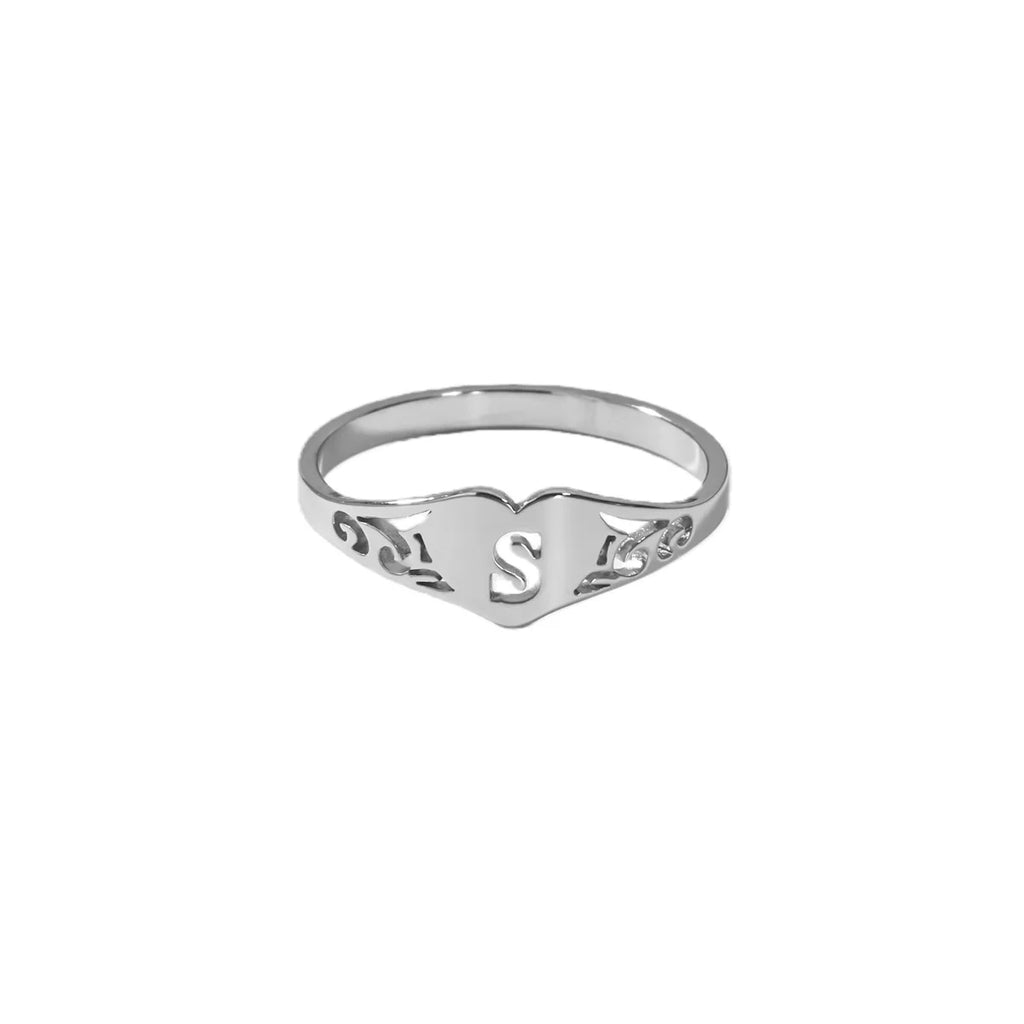 Stainless Steel A-Z Letter Heart Rings For Women Silver Color Hollow Initial Letter Ring Aesthetic Wedding Jewelry Gift