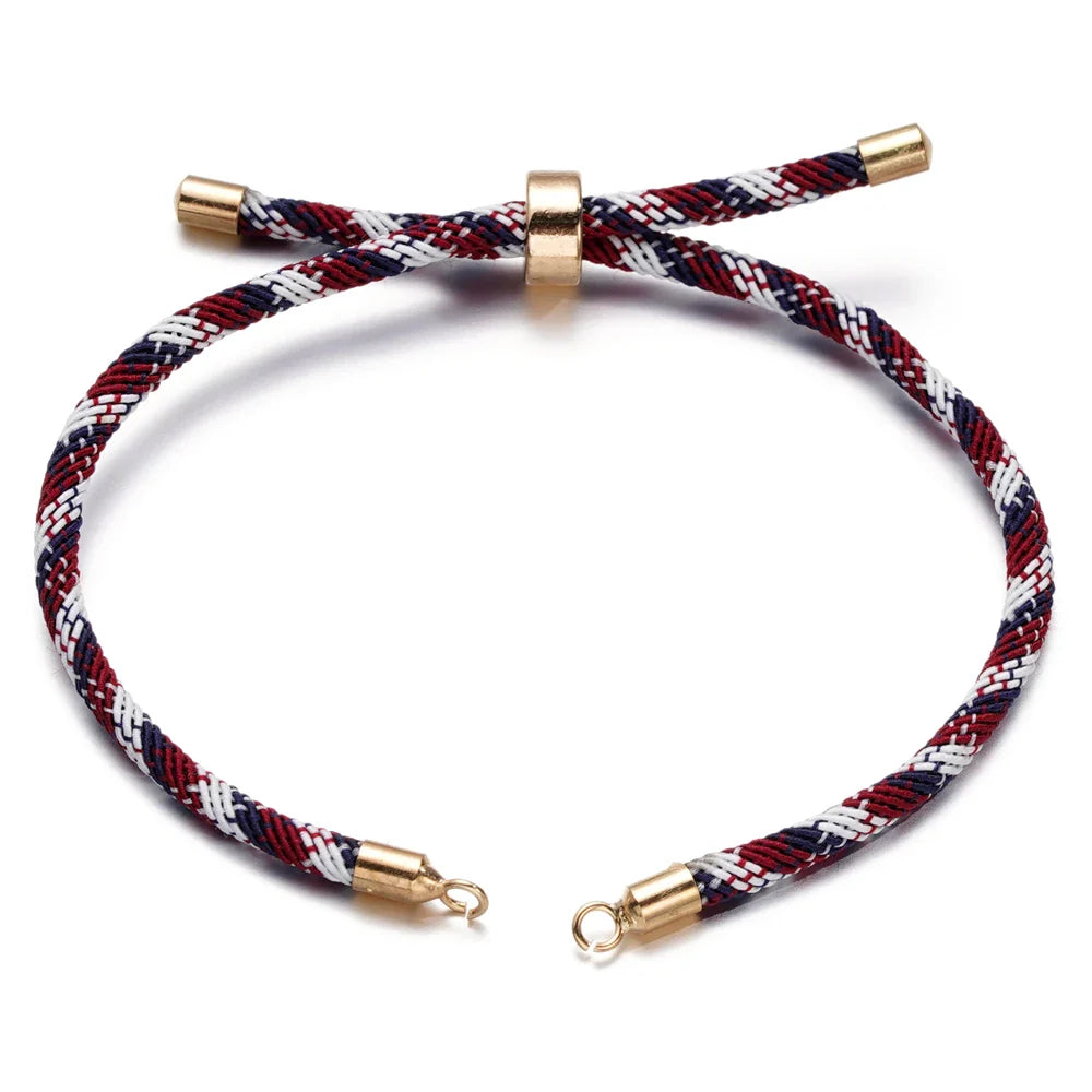 1pc Adjustable Nylon Braided Twisted Cords Slider Friendship Bracelets with Brass Cord End for Jewelry Making DIY Findings