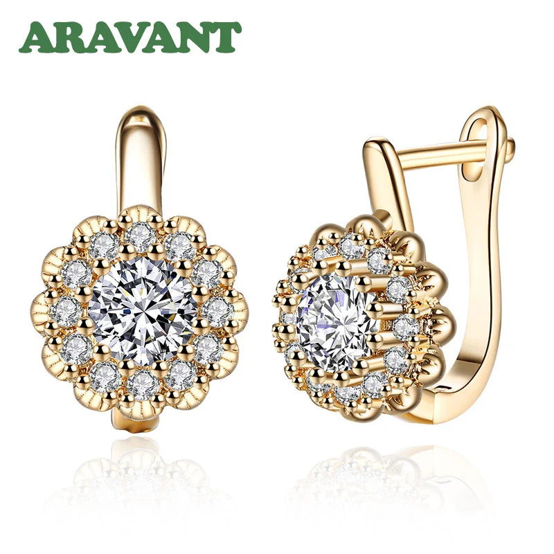 Aravant 925 Silver 18K Gold Cubic Zirconia Flower Gold Drop Earrings For Women Wedding Fashion Jewelry