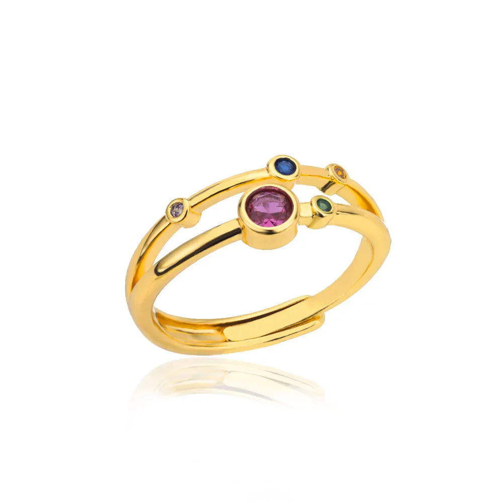 Zircon Geometric Rings For Women Stainless Steel Gold Color Open Adjustable Ring 2025 New Fashion Wedding Couple Jewelry Gift