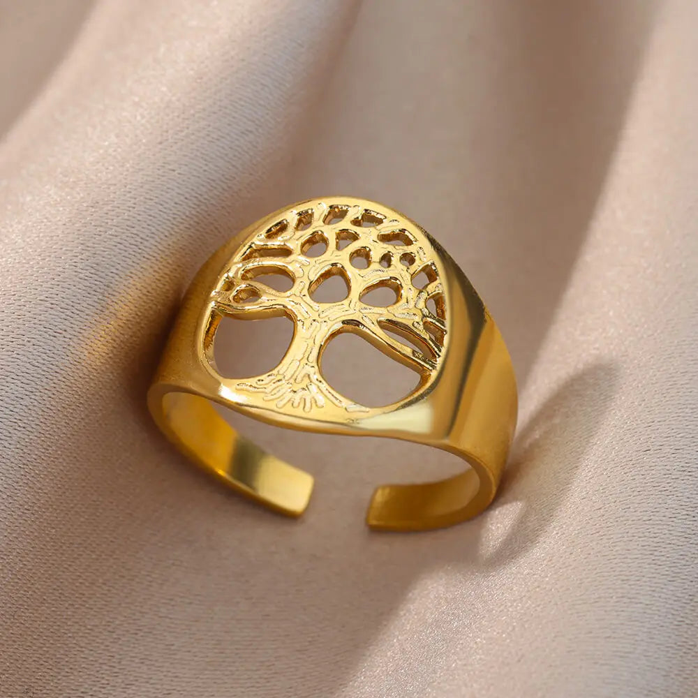 Irregular Hollow Opening Rings For Women Stainless Steel Gold Color Geometric Ring Party Christmas Jewelry Gift Free Shipping