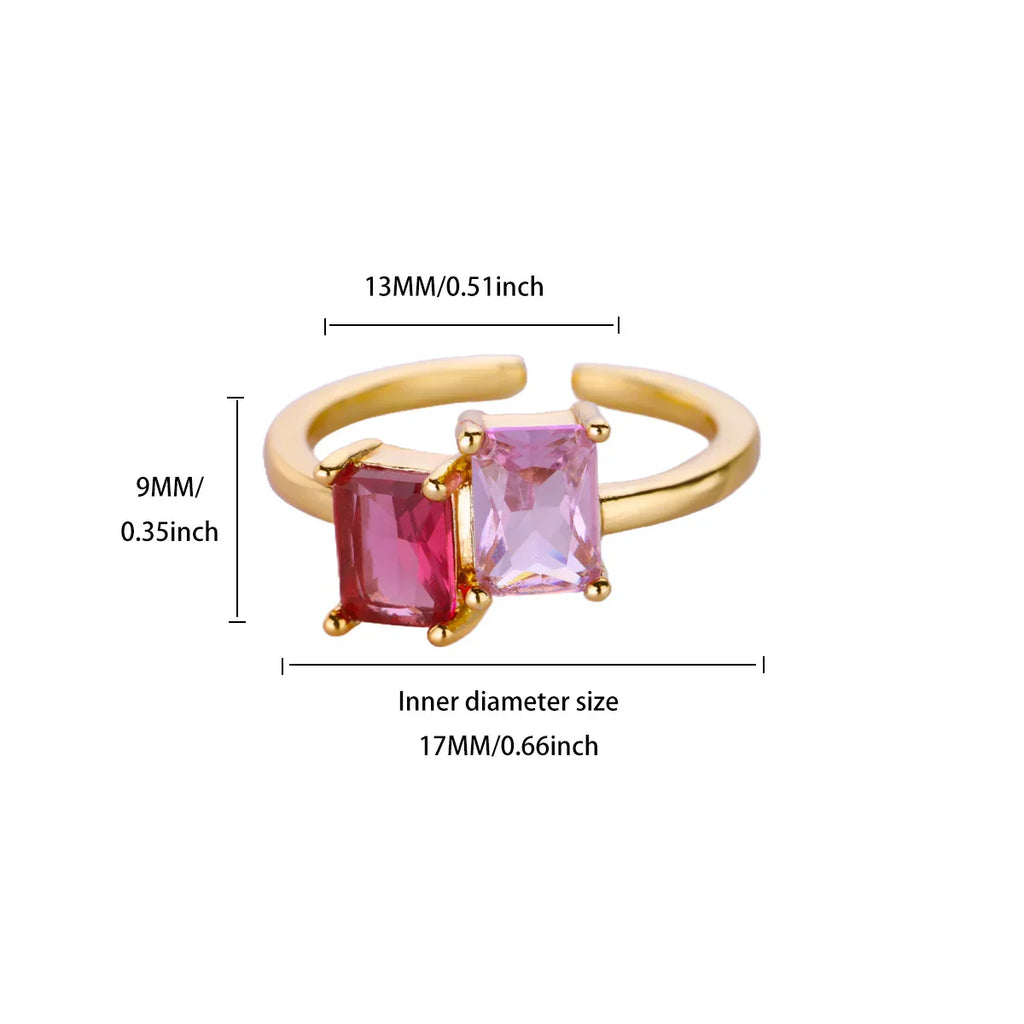 Stainless Steel Zircon Square Ring for Women 18K Gold Plated 2 Colors  Adjustable Ring Hypoallergenic Dainty Trendy Jewelry