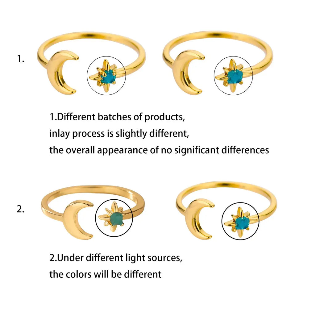 Zircon Moon Rings For Women Stainless Steel Glowing Moon Star Adjustable Finger Ring Aesthetic Wedding Jewelery Gift bague femme