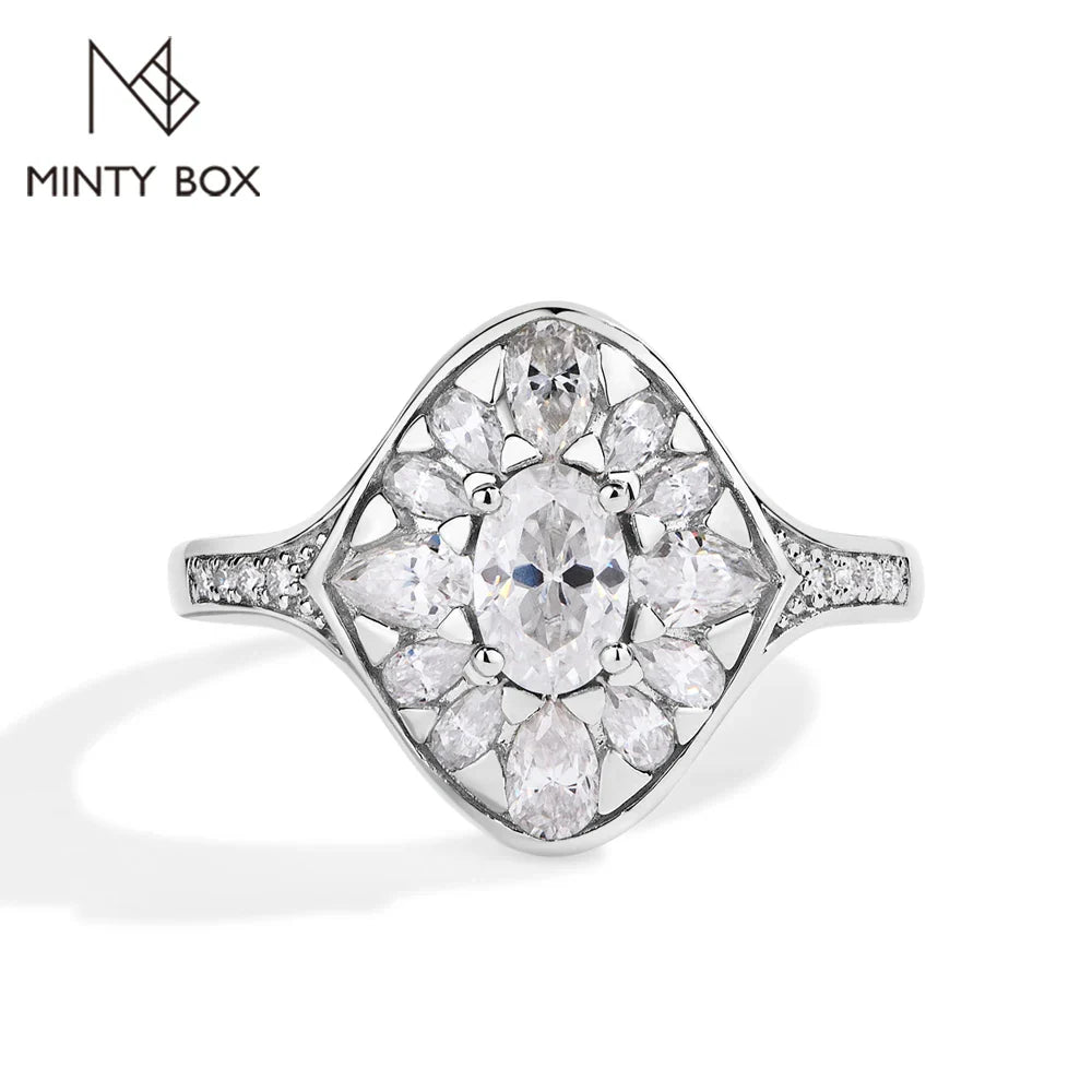 MINTYBOX 925 Sterling Silver Full Moissanite Engagement Ring For Women Oval Cut 0.5ct Diamond Rings Luxury Wedding Fine Jewelry