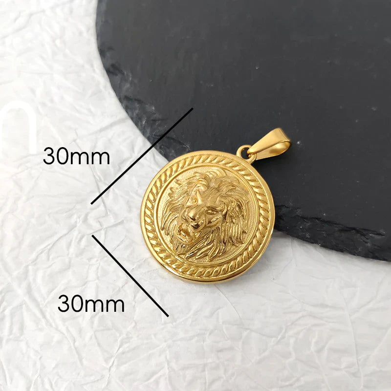 Men's Rock Hip Hop Crystal Inlay Lion Head Pendant Fashion Creative Stainless Steel Gold Color Party Club Charm Jewelry