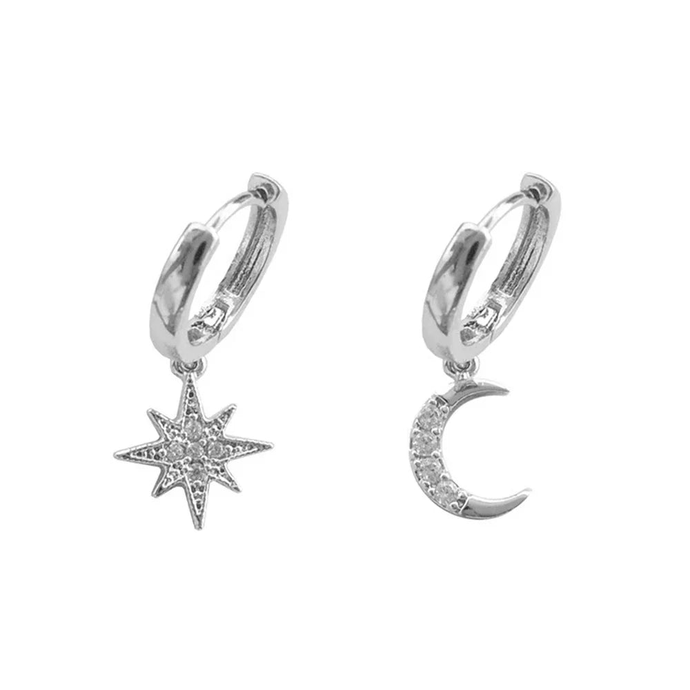 SUNIBI Stainless Steel Drop Earrings for Women Girl Star Moon Pendant Earrings Fashion Party Gifits Wedding Jewelry Wholesale