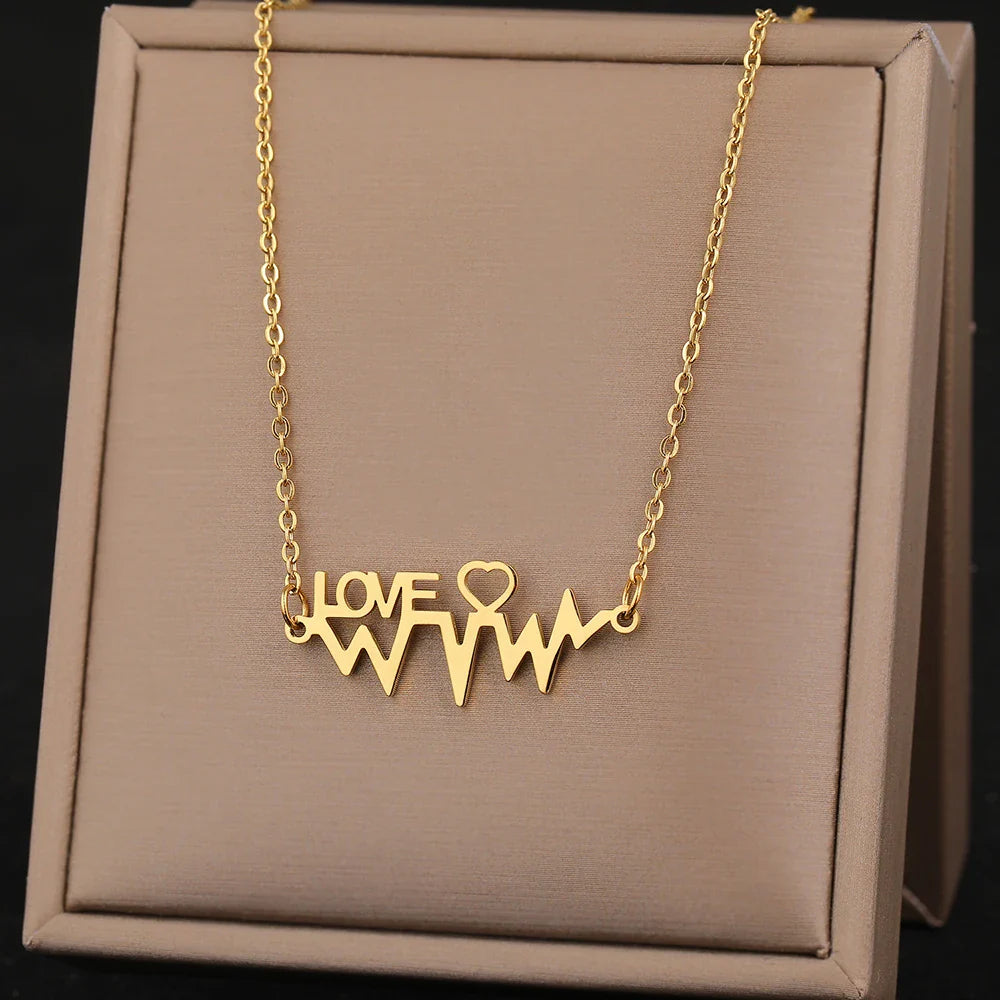 Stainless Steel Necklaces Elegant Exquisite Heart Infinity Symbol Heartbeat Pendants Chain Trend Fine Necklace For Women Jewelry