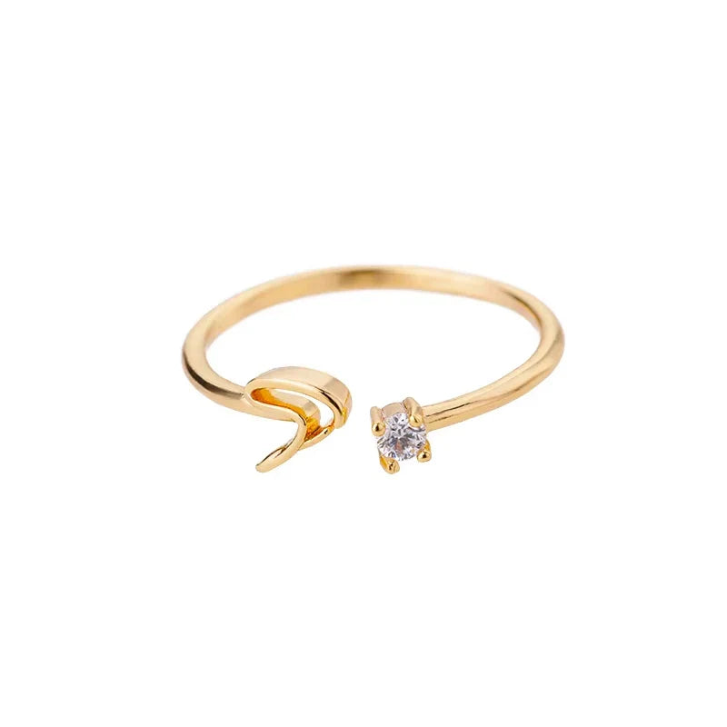 Zircon Initial Letter Ring for Women Stainless Steel Gold Color Alphabet Open Ring Trendy Wedding Birthday Aesthetic Jewelry