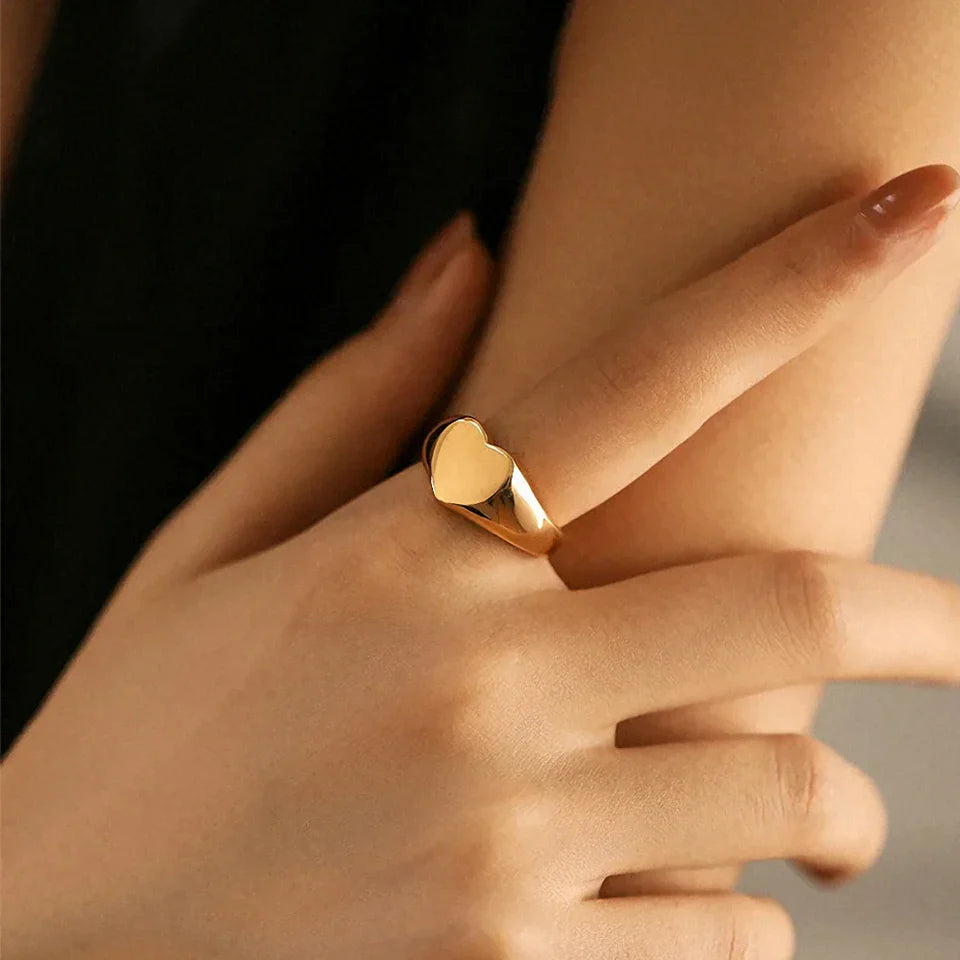 Couple Heart Ring 316 Stainless Steel Punk Style Geometric Jewelry Personalized Ring Gift for Women Valentine's Day