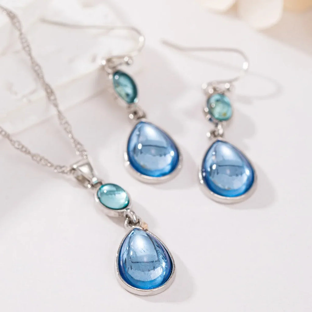Fashionable Water Droplet Shaped Artificial Synthetic Blue Stone Hanging Earrings For women's Birthday Custom Jewelr