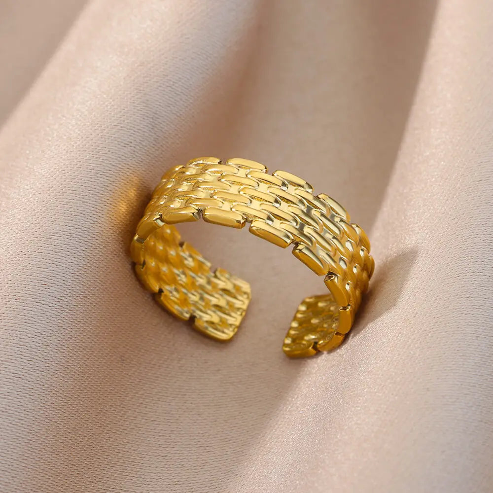 Irregular Hollow Opening Rings For Women Stainless Steel Gold Color Geometric Ring Party Christmas Jewelry Gift Free Shipping