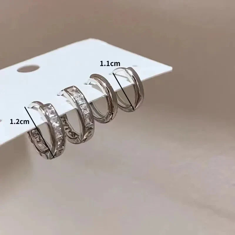 4Pcs/set  Crystal Small Hoop Earrings For Women Silver Color New Y2K Cool Daily Wear Jewelry Girl's Gift