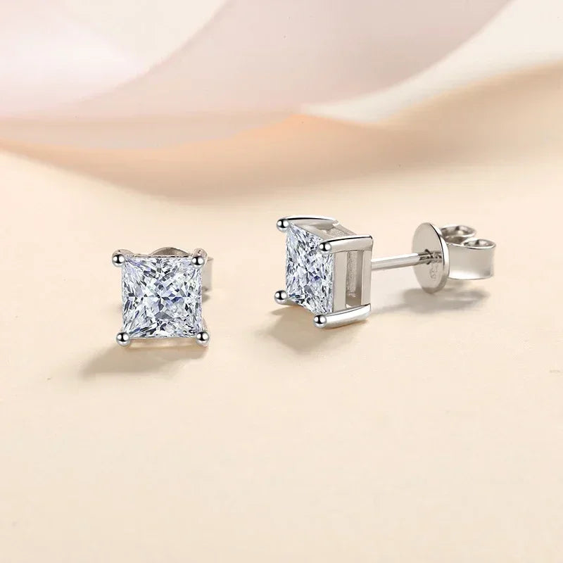NeeTim 1ct Princess Cut Moissanite Earrings for Women S925 Sterling Silver with Gold Plated Ear Studs Wedding Party Fine Jewelry