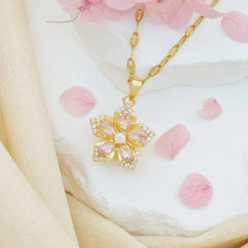 1pc Stainless Steel 5-Petal Flower Necklace With Rotating Pendant For Women Valentines Mom Mother Mother's Day Gift