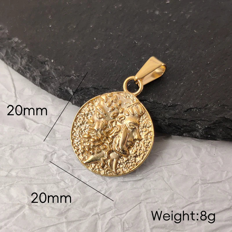 Face Off Pendant Necklace With 18k Gold Plated Handcrafted Zeus Herra Janiform Head Greek Mythology Coin Necklace Jewelry Gift