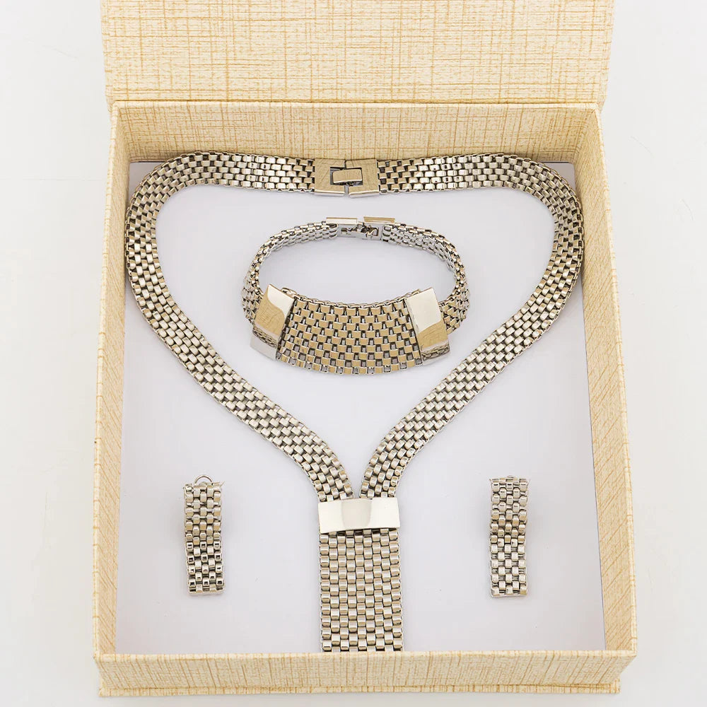 Dubai Hollow Earrings Necklace Jewelry Set Women Fashion Luxury Punk Jewellery Choker Bracelet Wholesale Accessories Party Gift