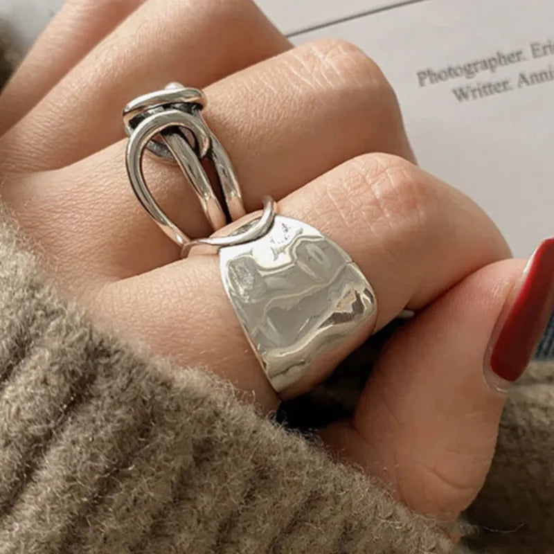 925 Sterling Silver Chain Knot Ring For Women Wrap Wide Band Rock Geometry Punk Jewelry Gift Wholesale Dropshipping