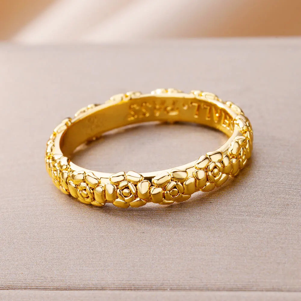 Stainless Steel Rose Flower Rings for Women Vintage Couple Ring Gothic Punk Hoops Irregular Geometric Ring Jewelry Accessories