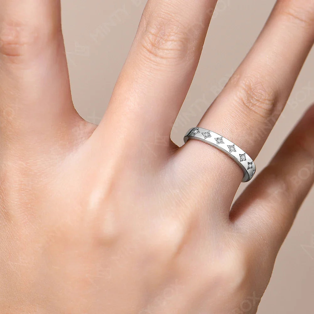 MINTYBOX Stars S925 Silver Moissanite Wedding Band Rings for Women Lab Diamond Engagement Ring 18K Plated Fine Jewelry