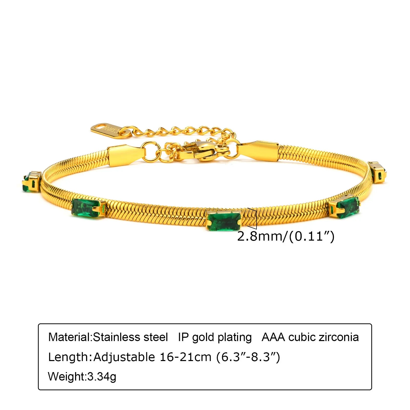 Retro Green Zircon Pendant Necklace For Women, Crystal Stone Chain Stainless Steel Gold Plated Luxury Birthday Gifts
