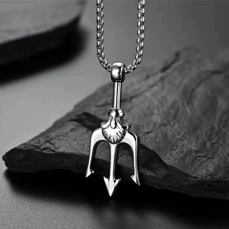 Street Men'sTitanium Steel Necklace Male Hipster Personality Hip Hop West Coast Style Trident Necklace Pendant