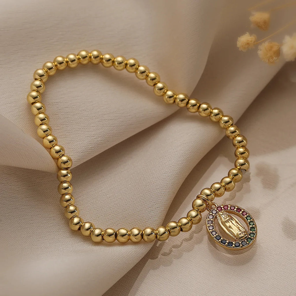 NEWBUY 2026 Fashion Gold Color Box Chain Virgin Mary Charm Bracelets For Women Shiny CZ Zircon Jewelry