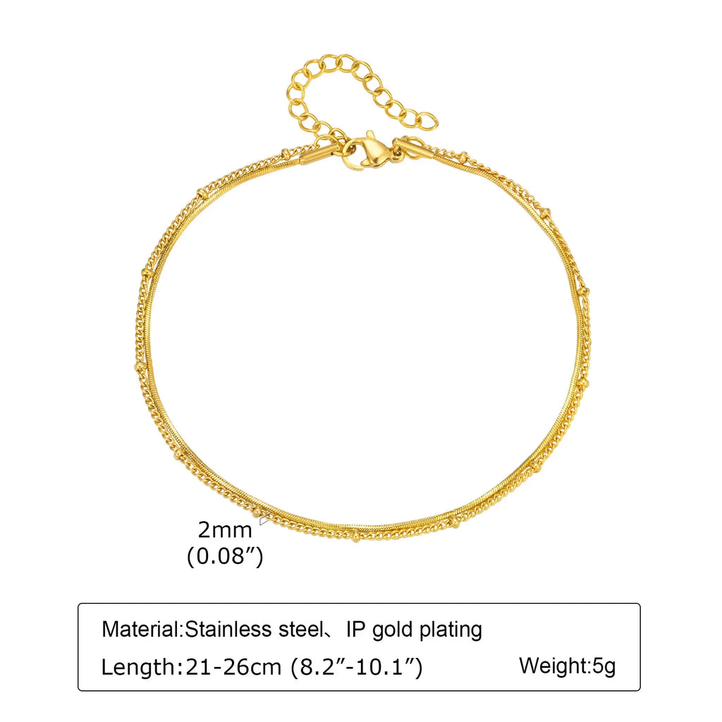 Anklet Bracelet on Legs Stainless Steel ,waterproof Adjustable Beach Beaded Ball Cuban Link Summer Boho Foot Jewelry for Women