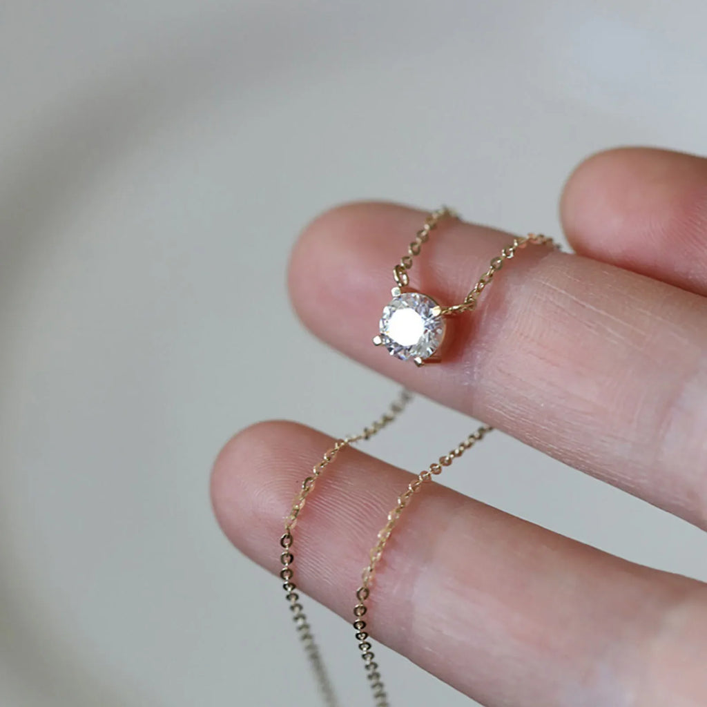 925 Sterling Silver 18k Gold Plated Necklace Versatile Single Sparkling Zircon Clavicle Chain for Women Wedding Jewelry