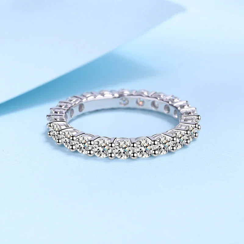 NeeTim 3mm All Moissanite Diamond Ring for Women Sterling Silver 925 with White Gold Plated Wedding Engagement Band Luxury Rings