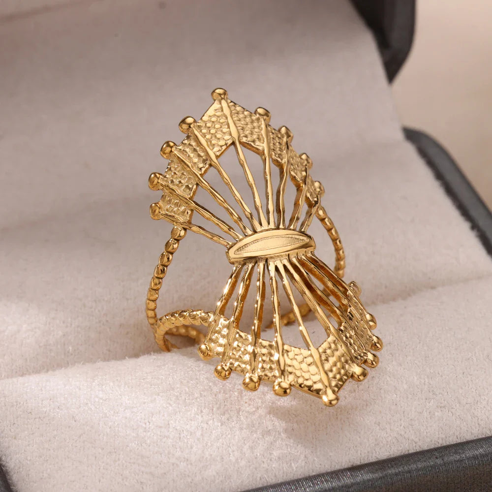 Irregular Geometric Glossy Stainless Steel Open Rings For Women Minimalist Gold Color Adjustable Wedding Ring Female Jewelry