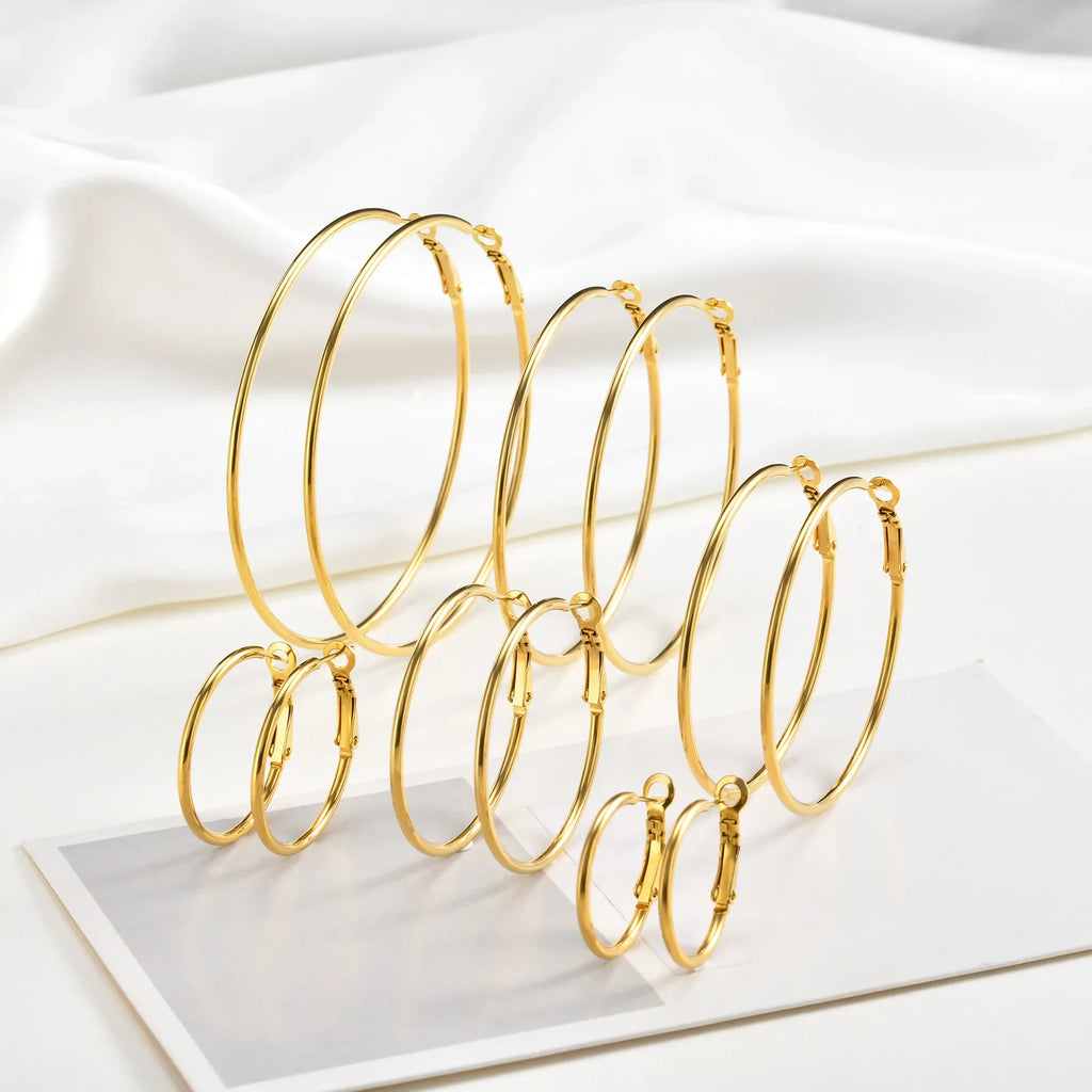 Classic Stainless Steel Big Circle Hoop Huggie Earrings for Women, 25mm/30mm/40mm/50mm/60mm/70mm