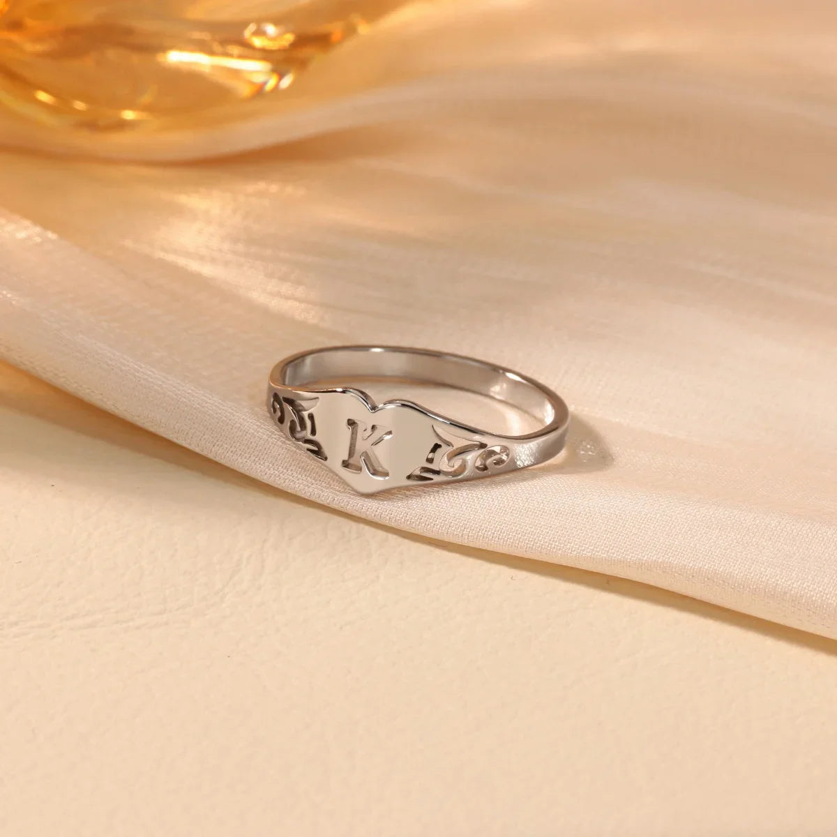 Stainless Steel A-Z Letter Heart Rings For Women Silver Color Hollow Initial Letter Ring Aesthetic Wedding Jewelry Gift