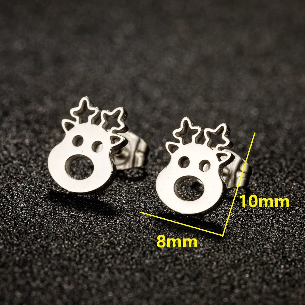 High Quality Stainless Steel Stud Earrings Girl Snowflake Elk Deer Silver Color Tragus Piercing Women'S Earrings Christmas Gifts