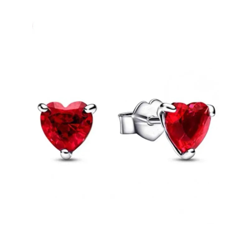 New S925 Silver Heart Stone Stud Earrings Suitable for Valentine's Day, Mother's Day, Anniversary Gift DIY Charm Jewelry