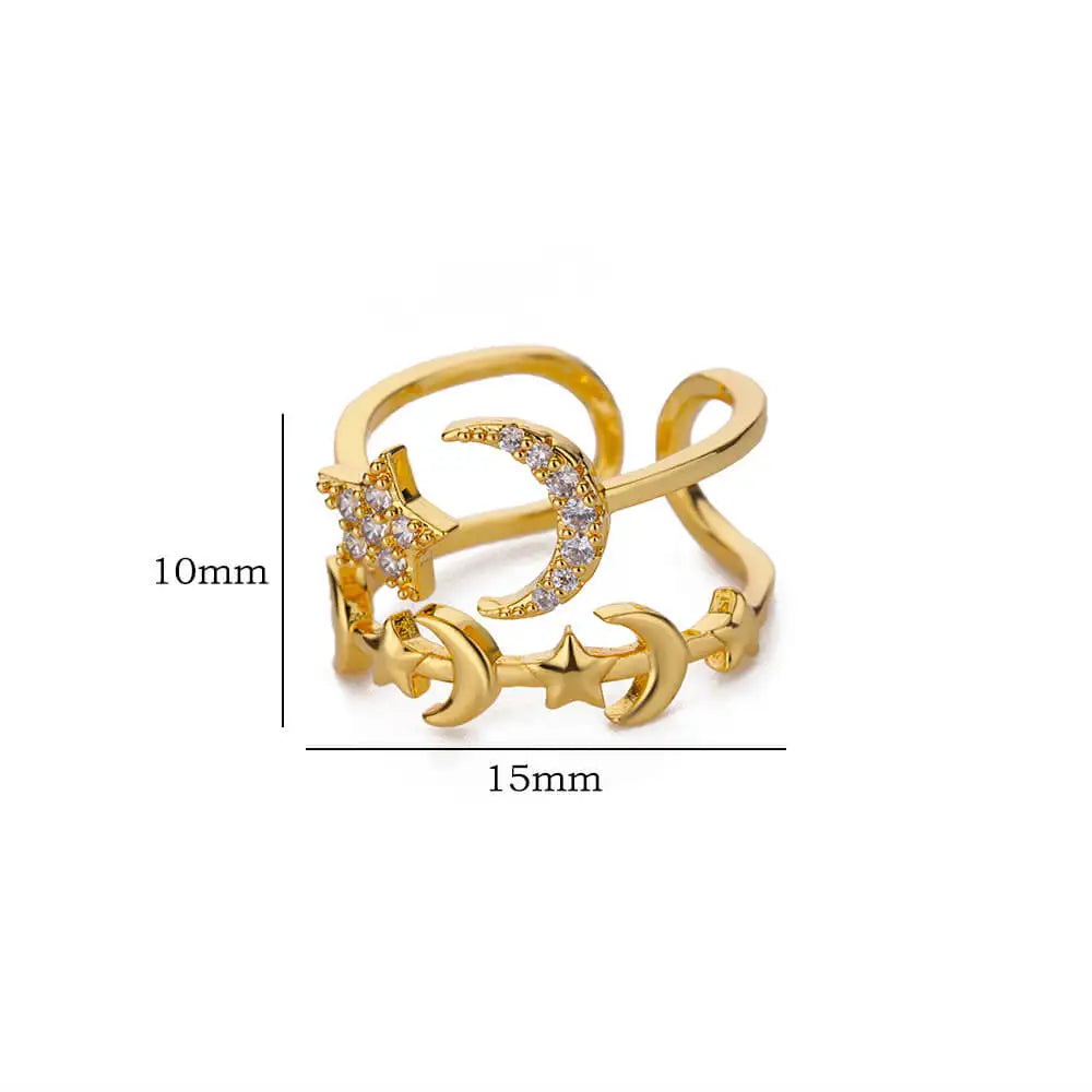 Zircon Star Moon Rings For Women Gold Color Adjustable Stainless Steel Moon Star Ring Wedding Aesthetic Party Jewelry Gift BFF