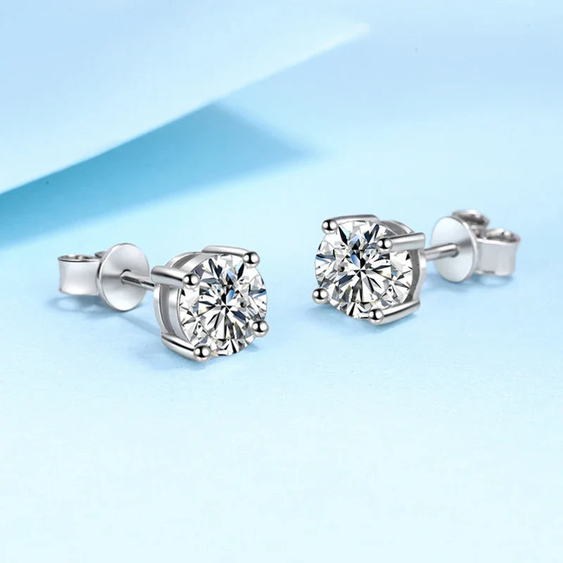 NeeTim 0.1ct-5ct D Moissanite Stud Earrings Lab Diamond 925 Sterling Silver with White Gold Plated Wedding Jewelry for Women Man