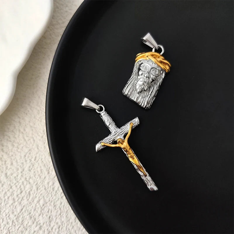 18K Gold Plated Crown Stainless Steel Jesus Headpiece Pendant Perfect Religious Gift for Baptism and Christmas