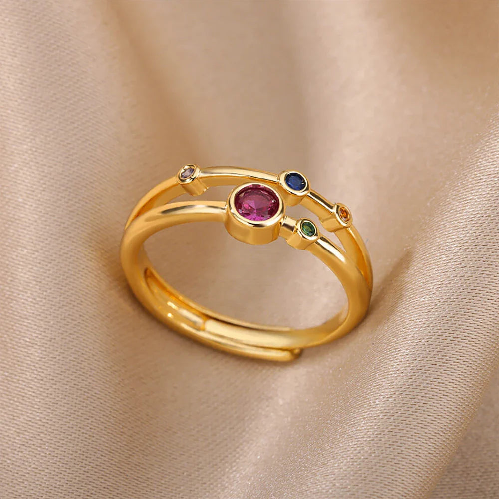 Colorful Zircon Rings For Women Gold Color Stainless Steel Fashion Cubic Zirconia Ring 2023 Trend Aesthetic Wedding Jewelry Gift