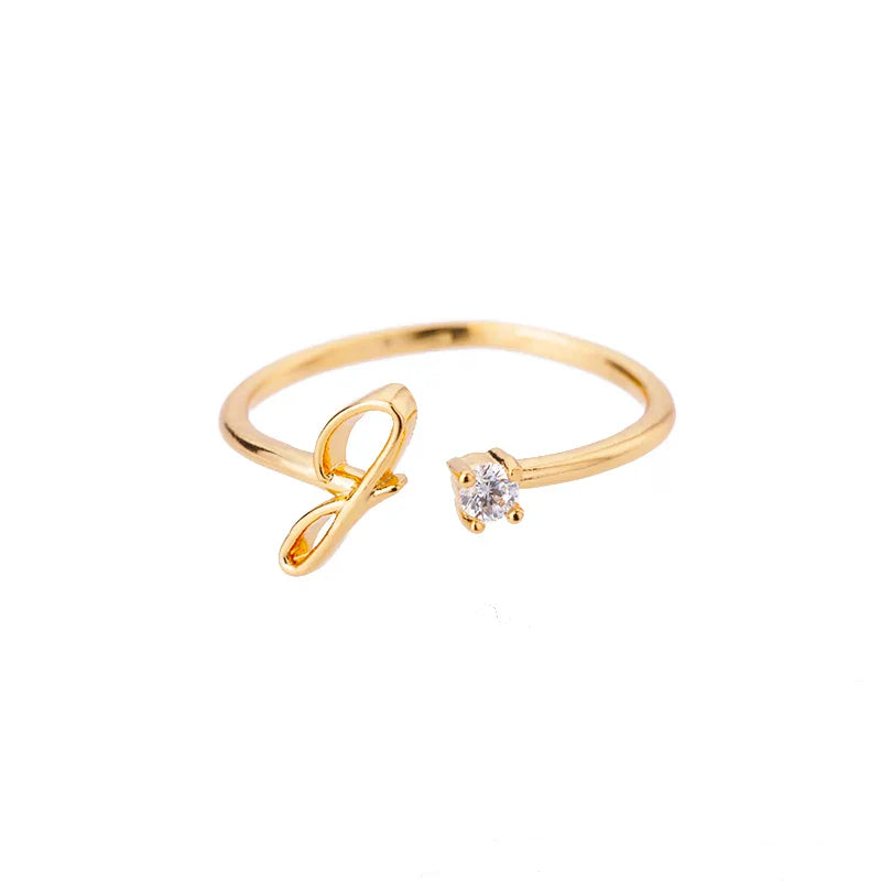 Zircon Tiny Initial Letter Rings For Women Stainless Steel A-Z Letters Adjustable Ring Female Christmas Aesthetic Jewelry Gift