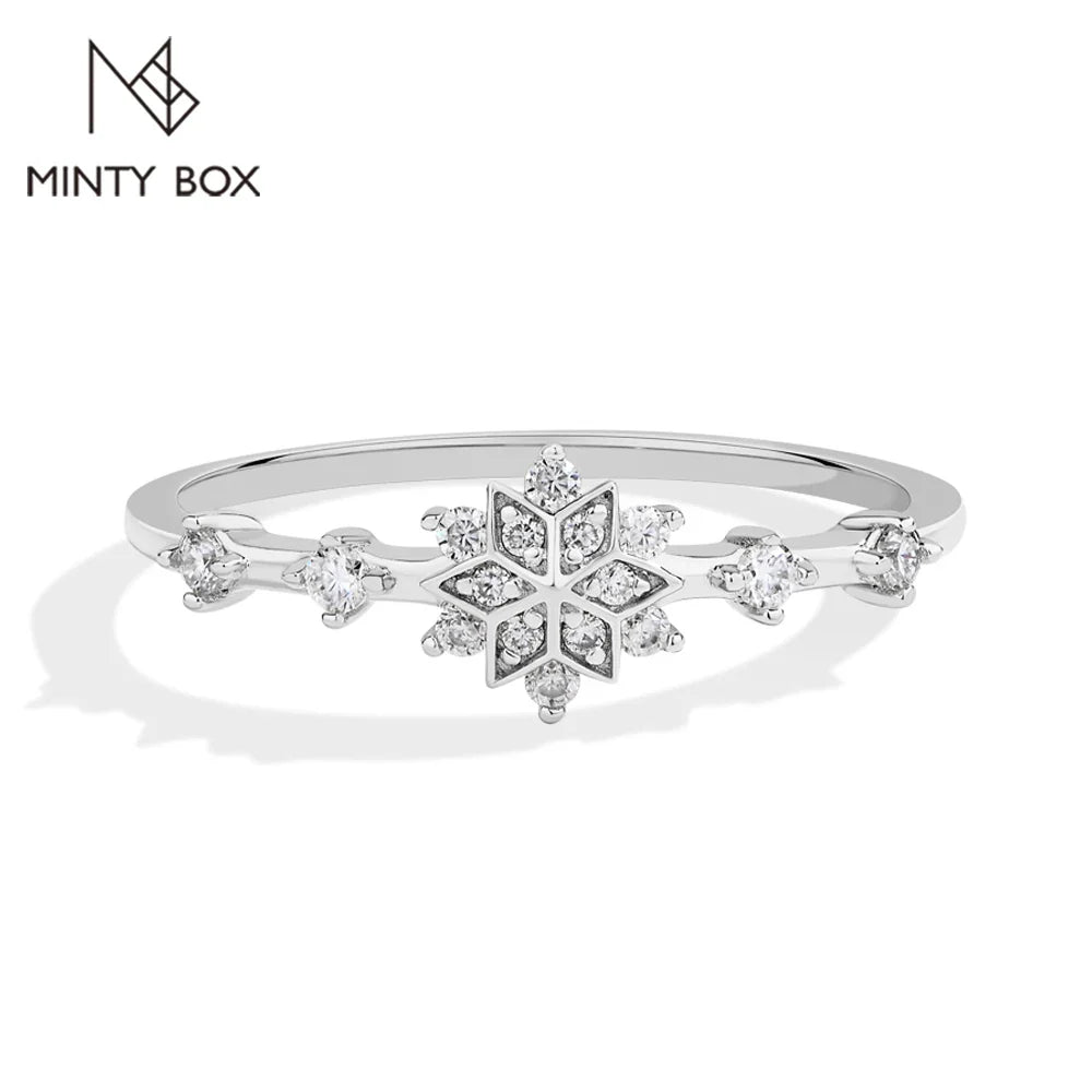 MINTYBOX Snowflake S925 Sterling Silver Moissanite Engagement Rings for Women Lab Diamond Ring 18K Gold Plated Fine Jewelry Gift