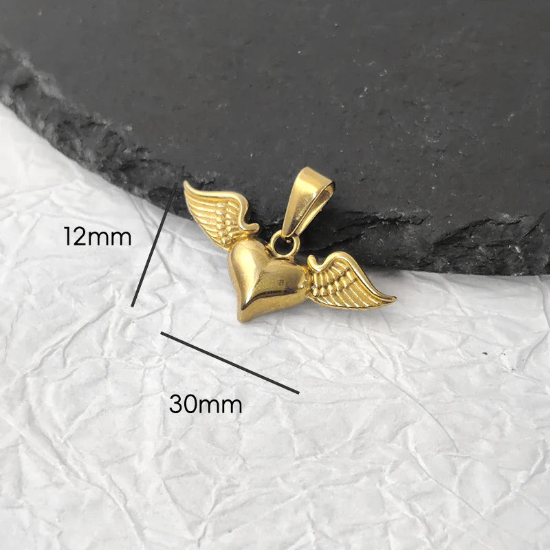 Tarnish Free Pendant Angel Cross Heart Diy Stainless Steel Gold Plated Vintage Charm for Women Necklace Jewelry Making