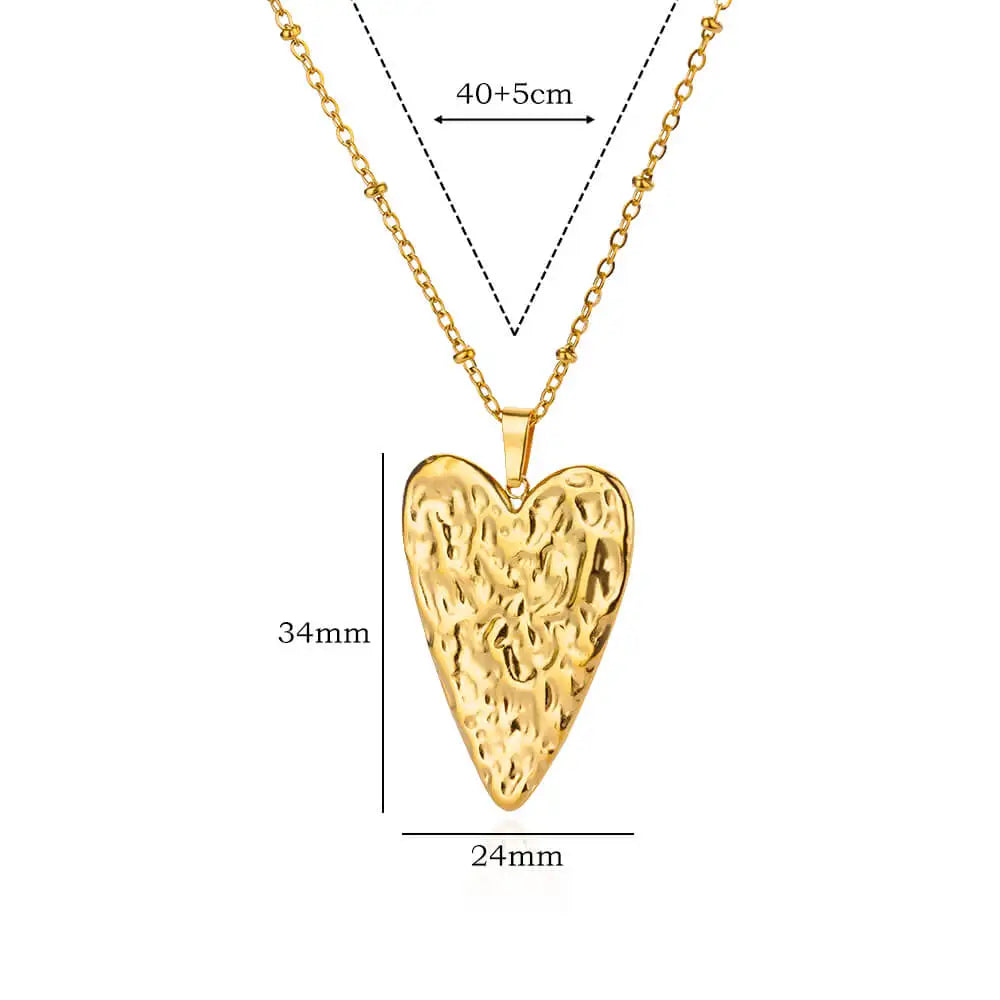 Trendy Heart Pendant Stainless Steel Pleated Necklaces For Women Trendy Gold Color Aesthetic Pendant Necklace Jewelry Accessory