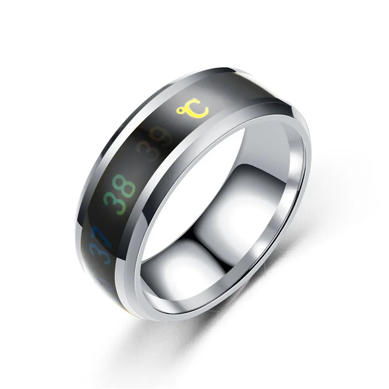 Temperature Couple Ring Titanium Steel Mood Emotion Feeling Intelligent Sensitive Rings for Women Men Fashion Waterproof Jewelry