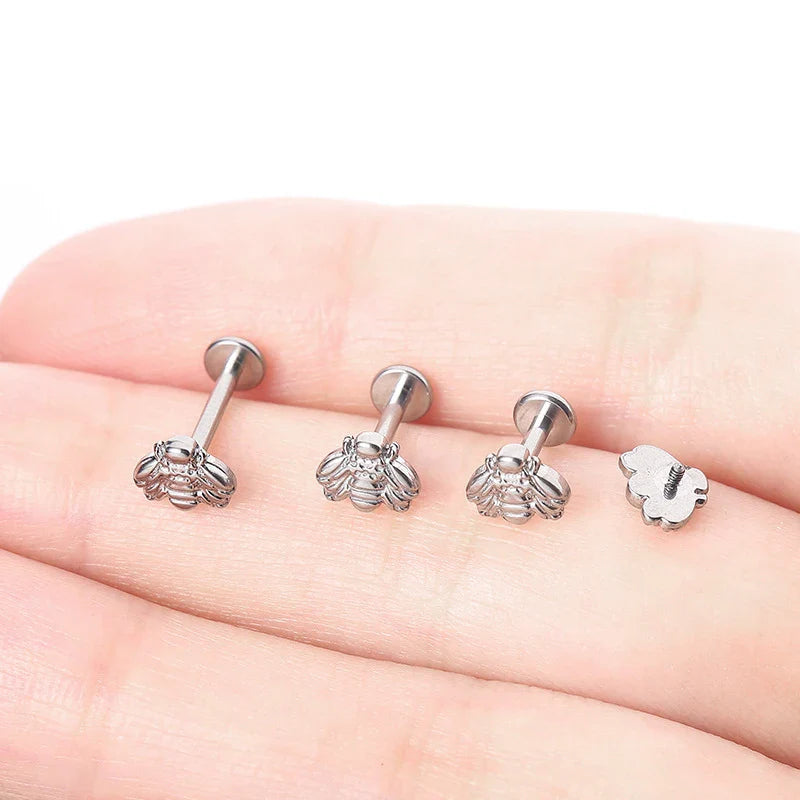 G23 Titanium Snake Bee Feather Labret Piercing 16G Internal Thread Earring Stud Cartilage Helix Body Jewelry