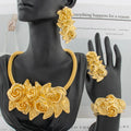 African Fashion Flower Jewelry Set for Women Luxury Gold Color India Big Hig Quality Earrring Necklace Bangle Ring Bride  Gif
